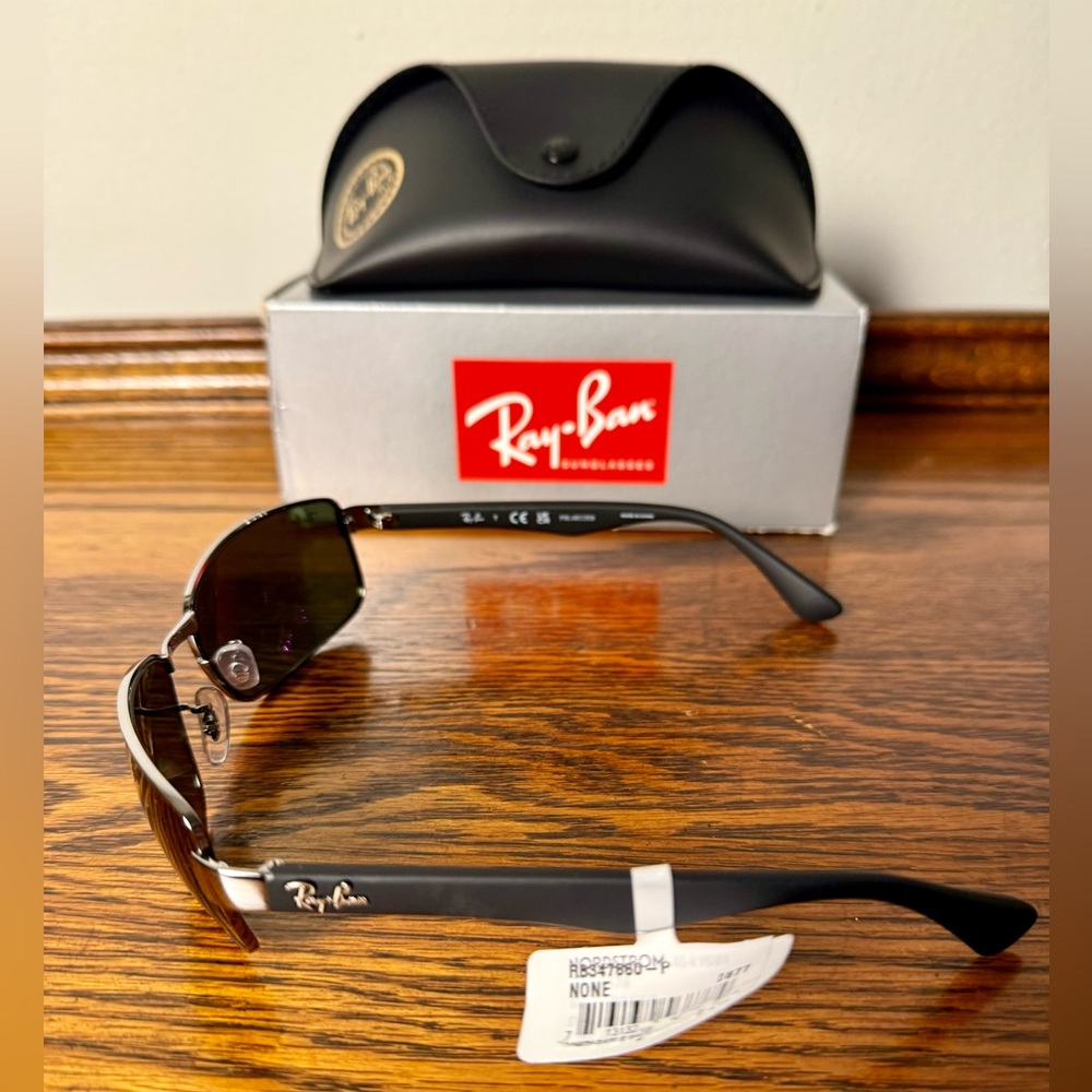 Ray-Ban RB3478 Rectangular Gunmedal Green Polarized Sunglasses - Picture 4 of 7